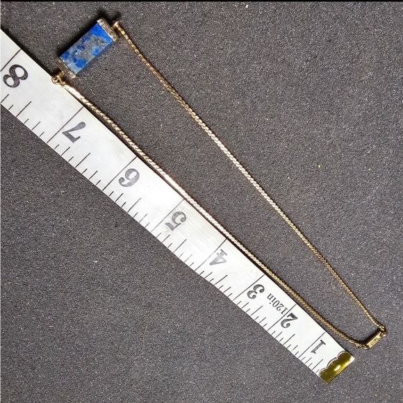 Vintage Hobe GOLD TONE S LINK CHAIN AND LAPIS Rectangle PENDANT NECKLACE - Picture 6 of 7